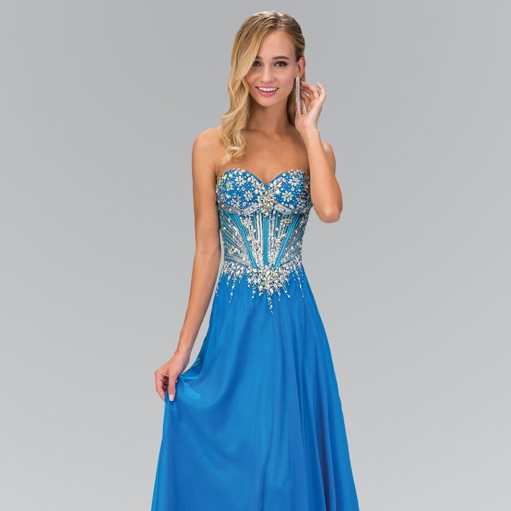 NEW OFF THE SHOULDER SLEEVELESS CHIFFON GOWN EMBROIDERED WITH RHINESTONES GL1132